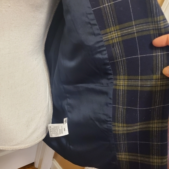 Navy Plaid Fully Lined Career Blazer Medium NavyGreen Classic - Picture 7 of 12